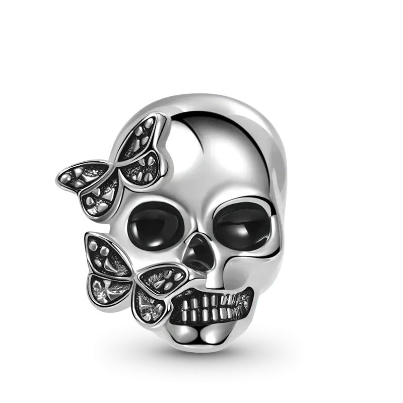 Butterfly Skull Charm Bead 925 Sterling Silver