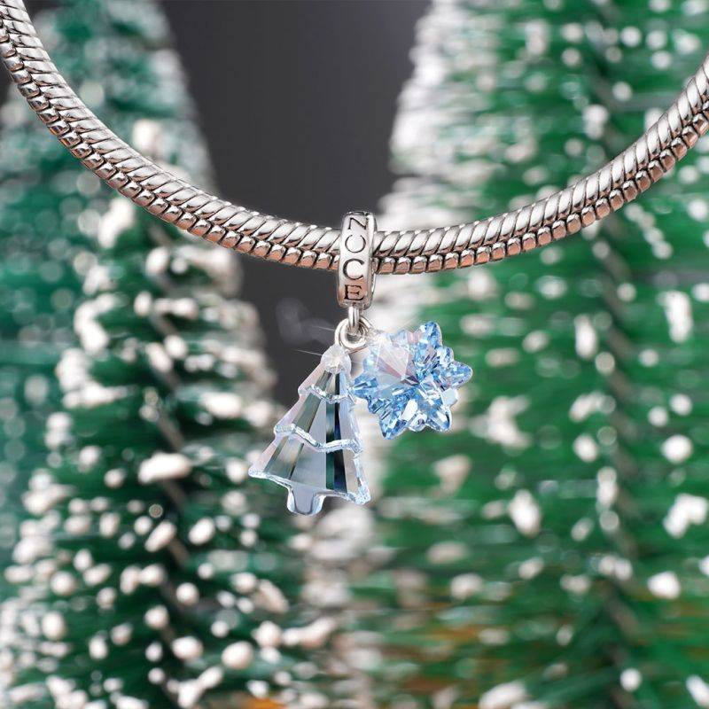 Gnoce Light Blue Christmas Tree & Snowflake Pendant Dangle Charm