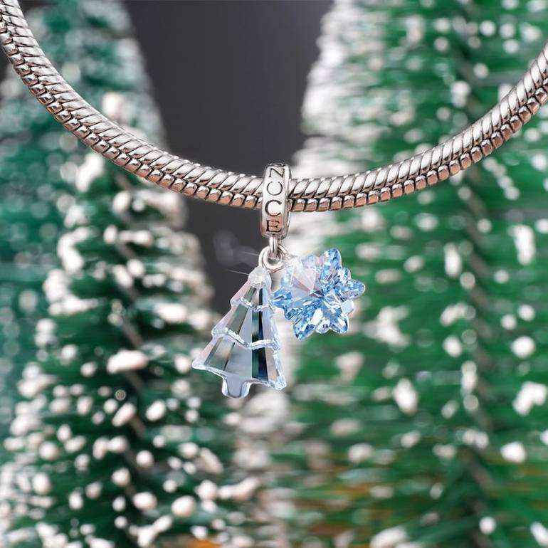 Gnoce Light Blue Christmas Tree & Snowflake Pendant Dangle Charm