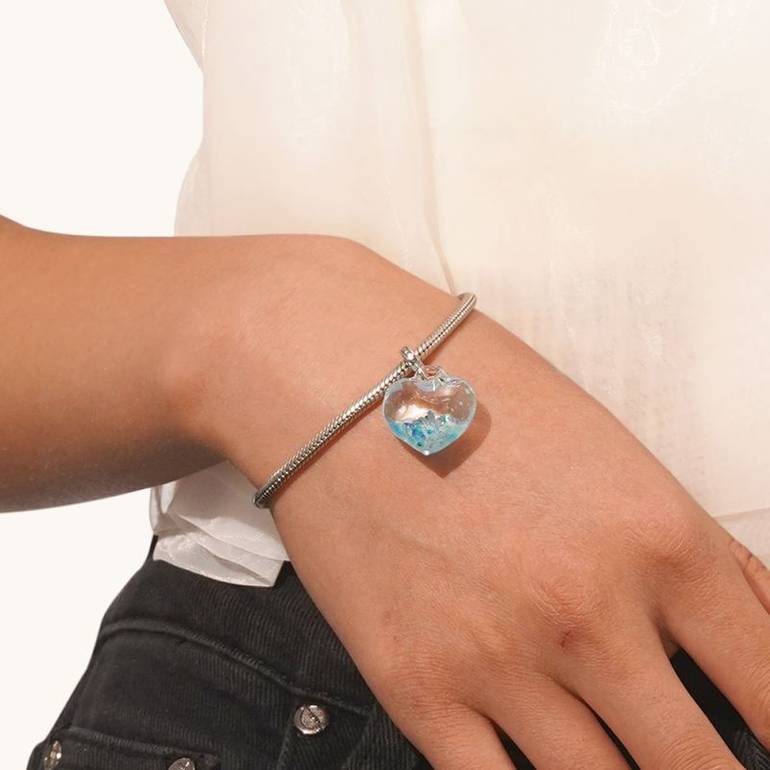 Gnoce Blue Glitter Heart Pendant Dangle Charm