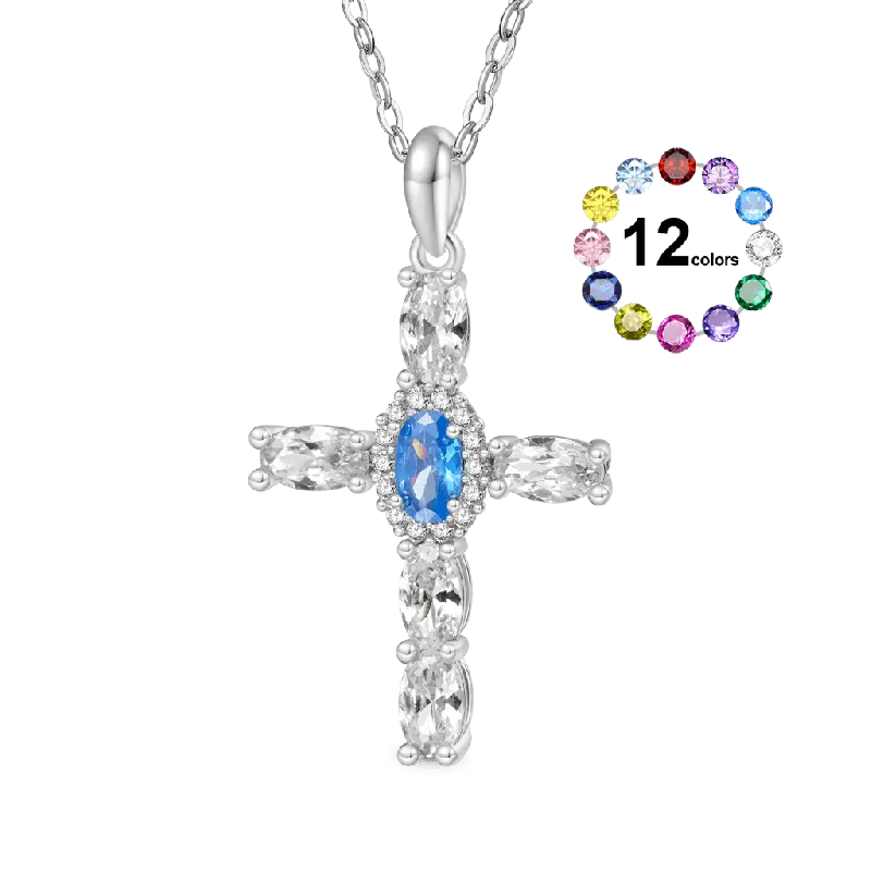Gnoce Elegant Cross Birthstone Necklaces
