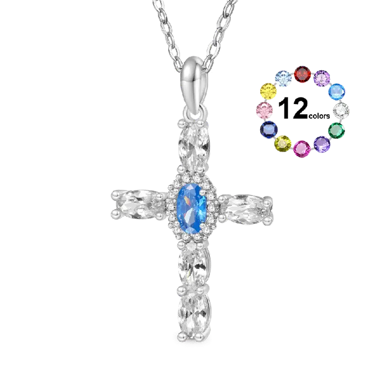 Gnoce Elegant Cross Birthstone Necklaces