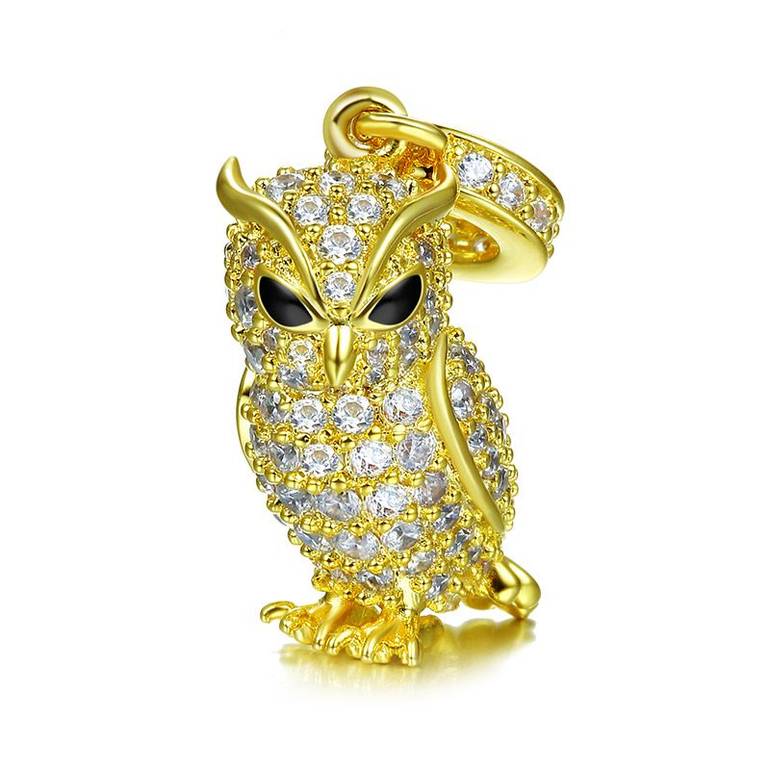 Owl Pendant Charm Sterling Silver 18k Gold Plated inlaid with Cz