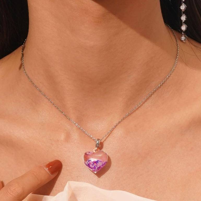 Gnoce Purple Glitter Heart Pendant Dangle Charm