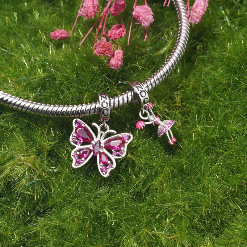 Gnoce Pink Butterfly Pendant Dangle Charm