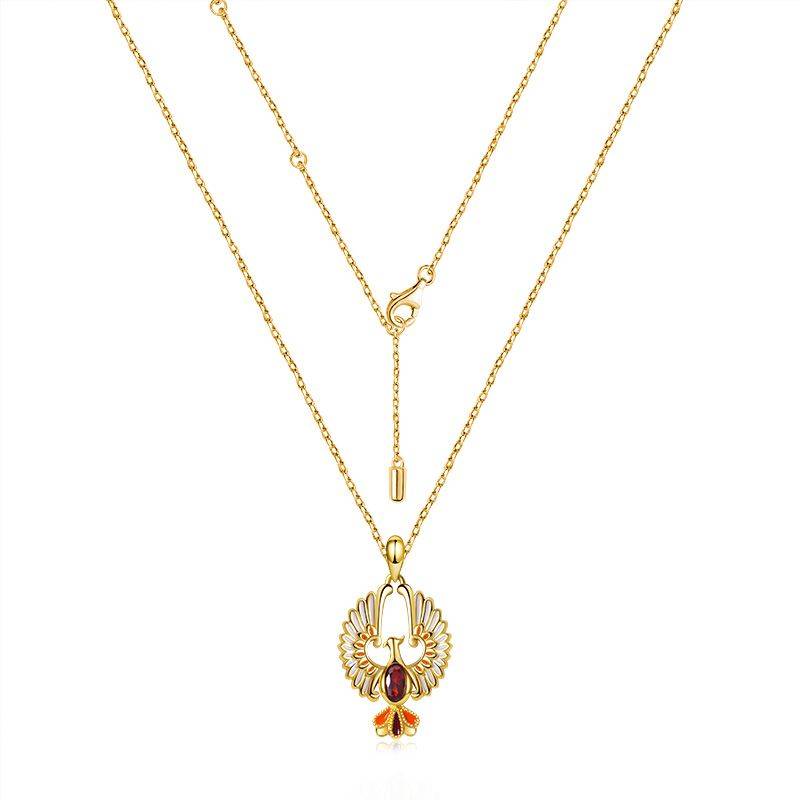 Golden Phoenix Necklaces Sterling Silver 18k Gold Plated inlaid with Oval Cut Ruby