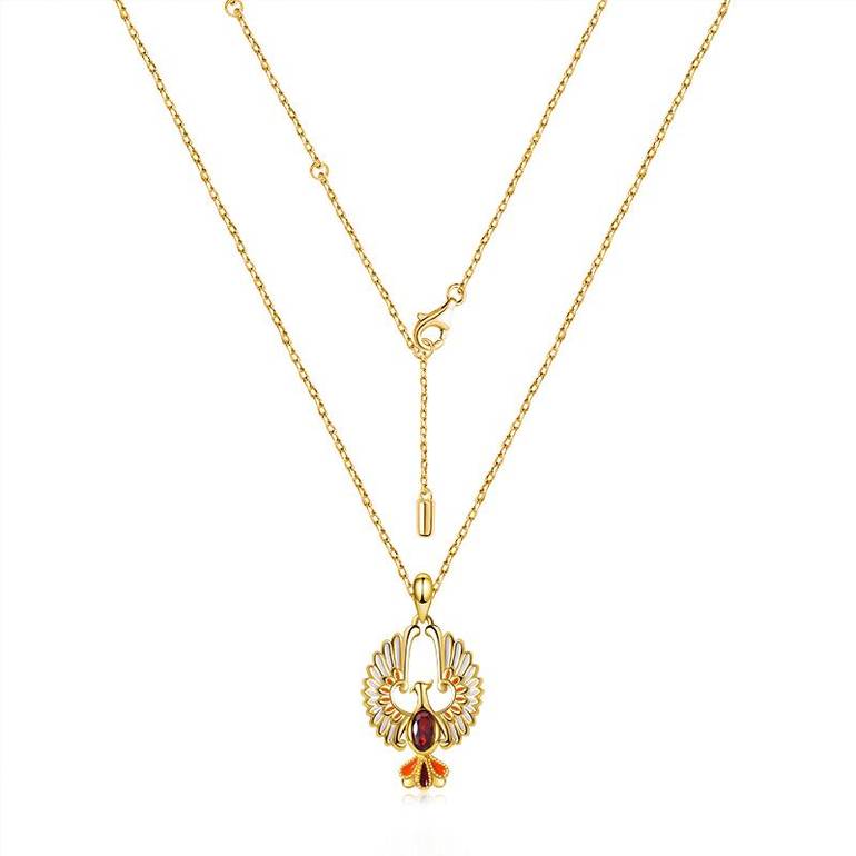 Golden Phoenix Necklaces Sterling Silver 18k Gold Plated inlaid with Oval Cut Ruby