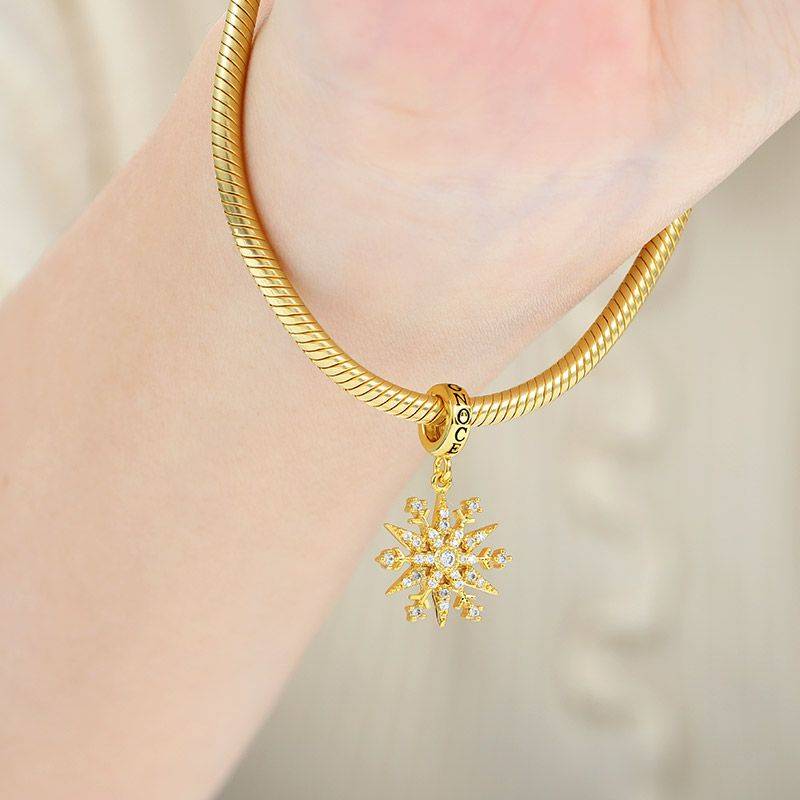 Snowflake Pendant Dangle Charm Sterling Silver 18k Gold Plated
