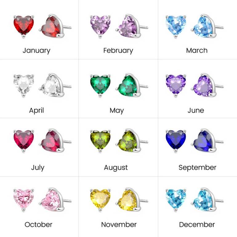 Gnoce Sparkling Heart Cut Birthstone Stud Earrings