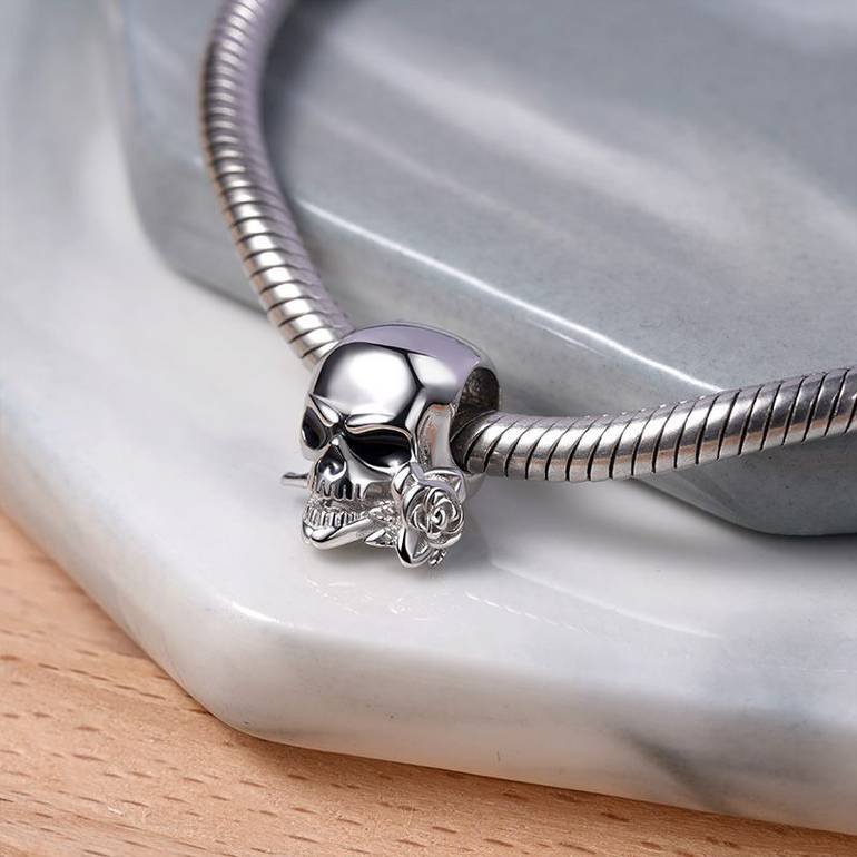 Skull & Rose Charm Bead 925 Sterling Silver