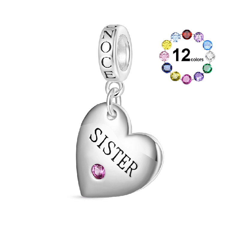 Gnoce SISTER Heart Family Birthstone Pendant Dangle Charm