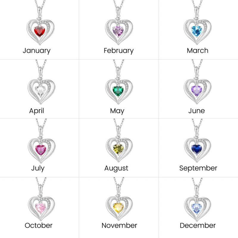 Gnoce Forever Love Heart Birthstone Necklaces