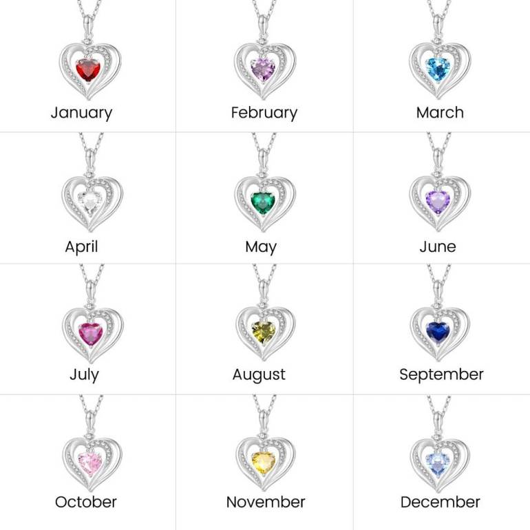 Gnoce Forever Love Heart Birthstone Necklaces