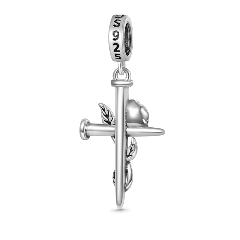 Gnoce Vintage Rose Cross Pendant Dangle Charm