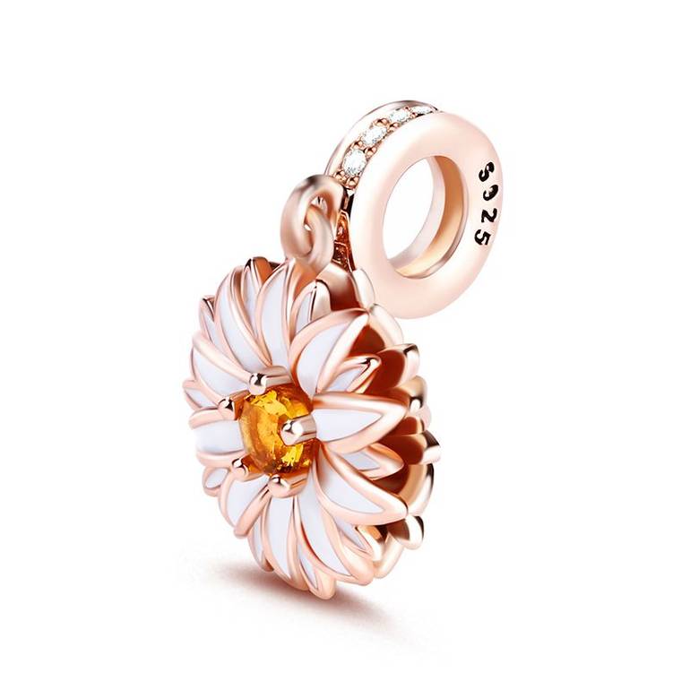 Daisy Flower Charm Pendant 18k Rose Gold Plated Sterling Silver