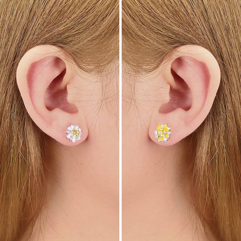Daisy Flower Earrings Paved Yellow CZ Stones Sterling Silver