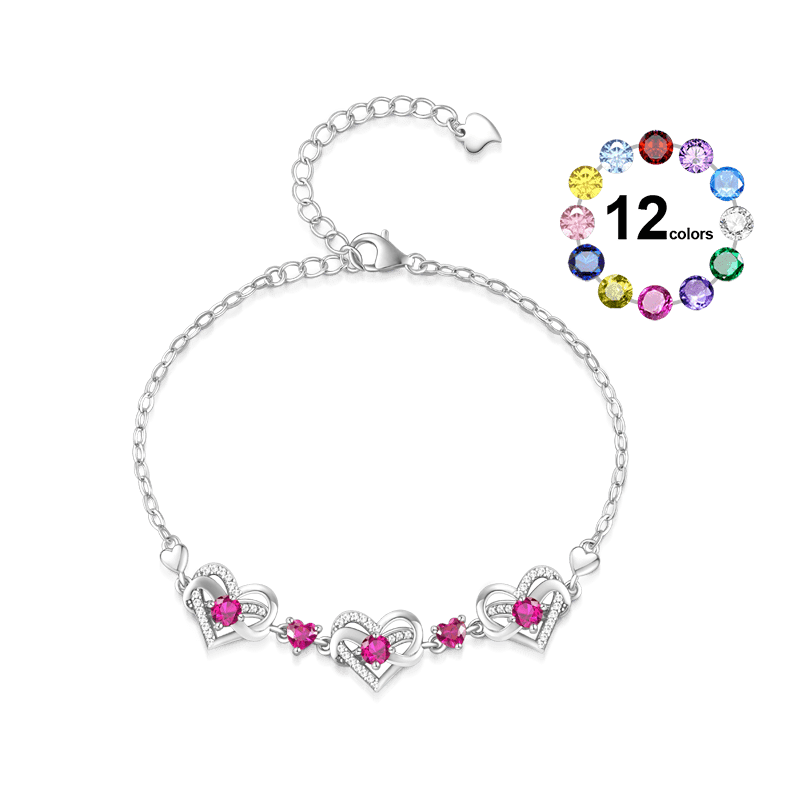 Gnoce Silver Infinite Love Heart Birthstone Bracelets