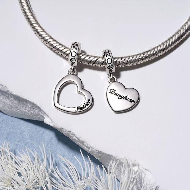 Gnoce Mother & Daughter Heart Pendant Dangle Charm