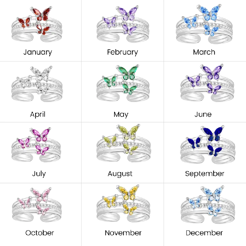 Gnoce Elegant Birthstone Butterfly Open Ring