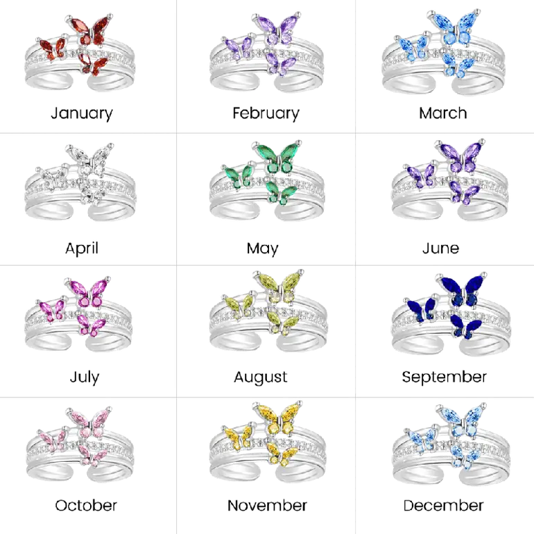 Gnoce Elegant Birthstone Butterfly Open Ring