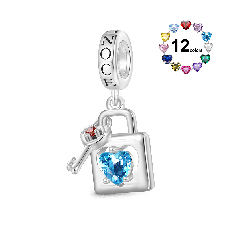 Gnoce Birthstone Love Lock & Key Pendant Dangle Charm