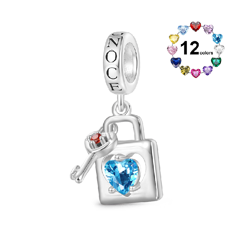 Gnoce Birthstone Love Lock & Key Pendant Dangle Charm