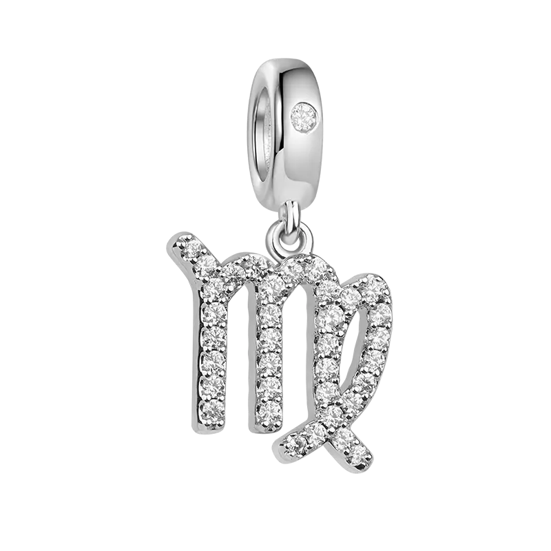 Gnoce Virgo Charm Zodiac Sign Pendant 925 Sterling Silver With Cz For Bracelets