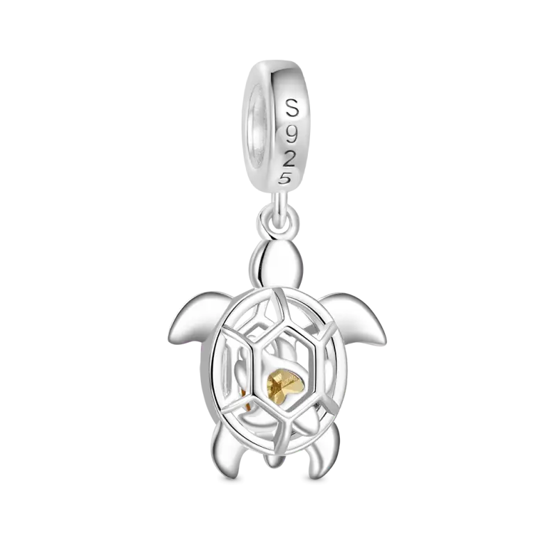 Gnoce Cage of Small ​​Sea Turtle Heart Birthstone Pendant Dangle Charm