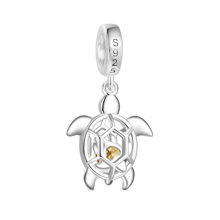 Gnoce Cage of Small ​​Sea Turtle Heart Birthstone Pendant Dangle Charm