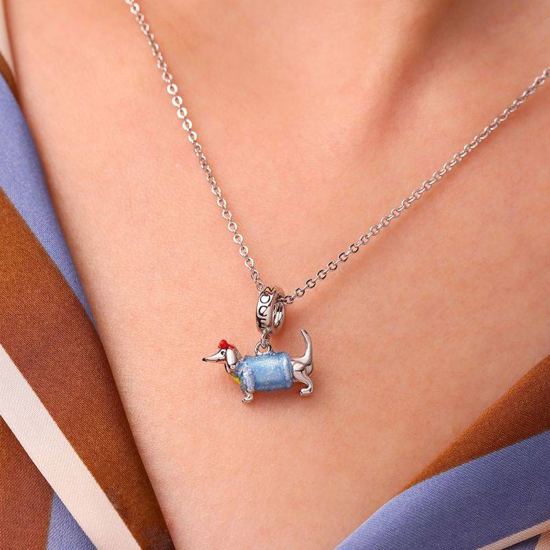 Gnoce Valentine's Day Blue Dachshund Glow-in-the-Dark Pendant Dangle Charm