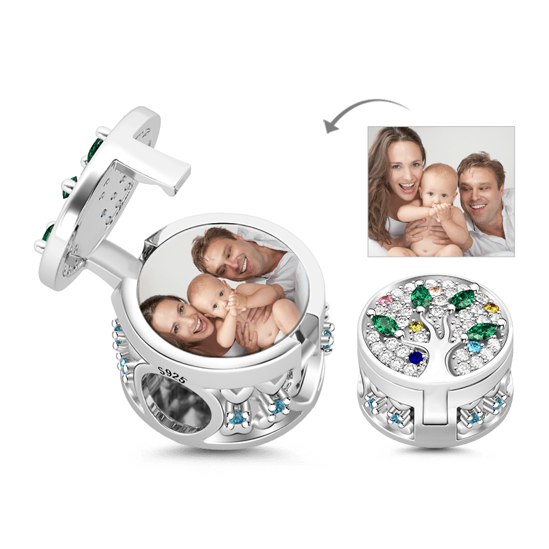925 Sterling Silver Family Tree Magnetic Locket Photo Charms for Family