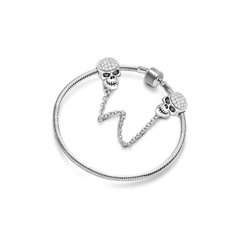 Skull Safety Chain with Shimmering Crystal Stones 925 Sterling Silver