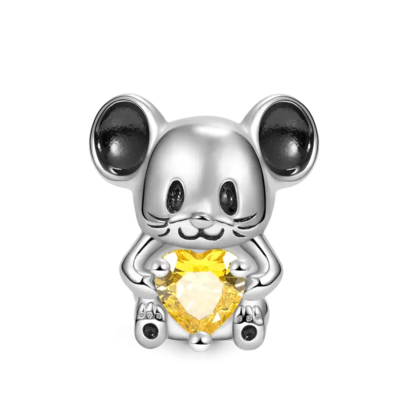 Mouse Embraces Heart Gemstone Charm Bead 925 Sterling Silver