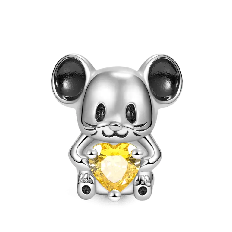 Mouse Embraces Heart Gemstone Charm Bead 925 Sterling Silver