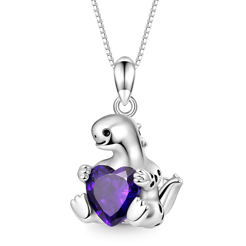 Gnoce Stegosaurus Embraces Heart Gem Necklaces