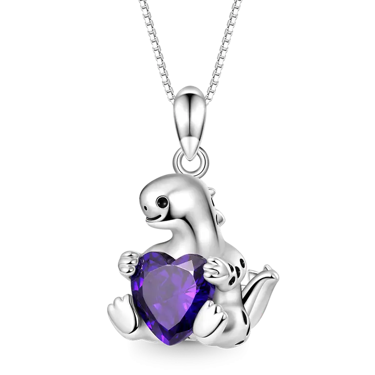Gnoce Stegosaurus Embraces Heart Gem Necklaces