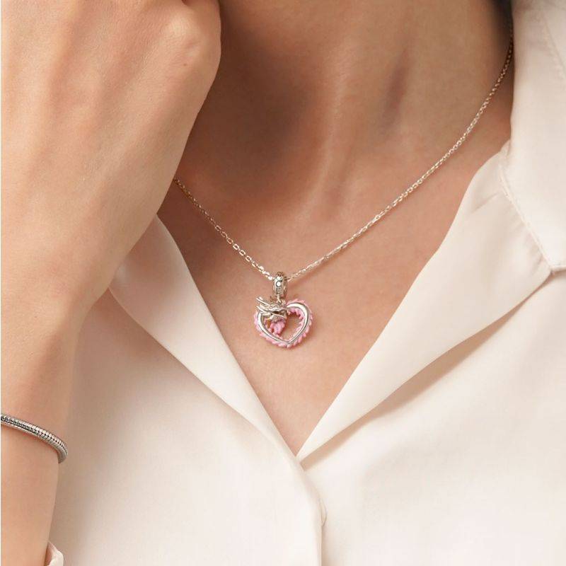 Gnoce Pink Heart Dragon Pendant Dangle Charm