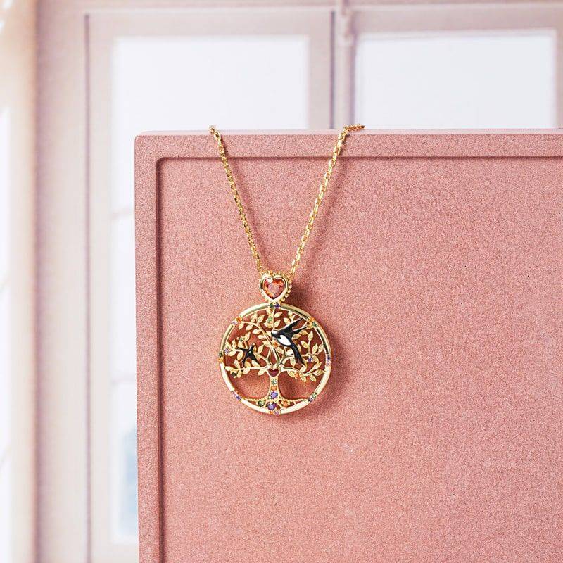 Tree of Life Necklaces with Heart Ruby and Colorful Gemstones Sterling Silver 18K Gold Plated