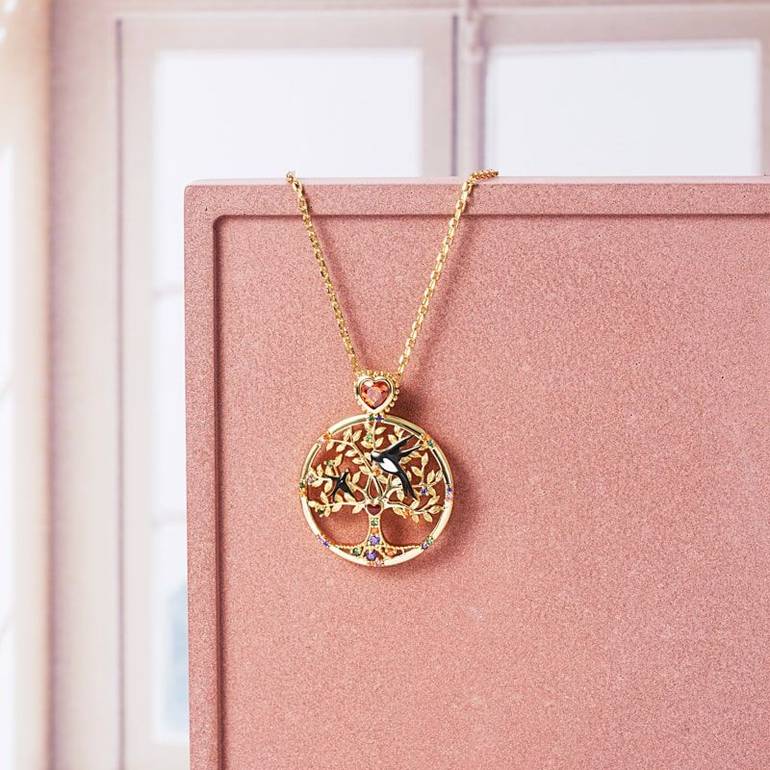 Tree of Life Necklaces with Heart Ruby and Colorful Gemstones Sterling Silver 18K Gold Plated