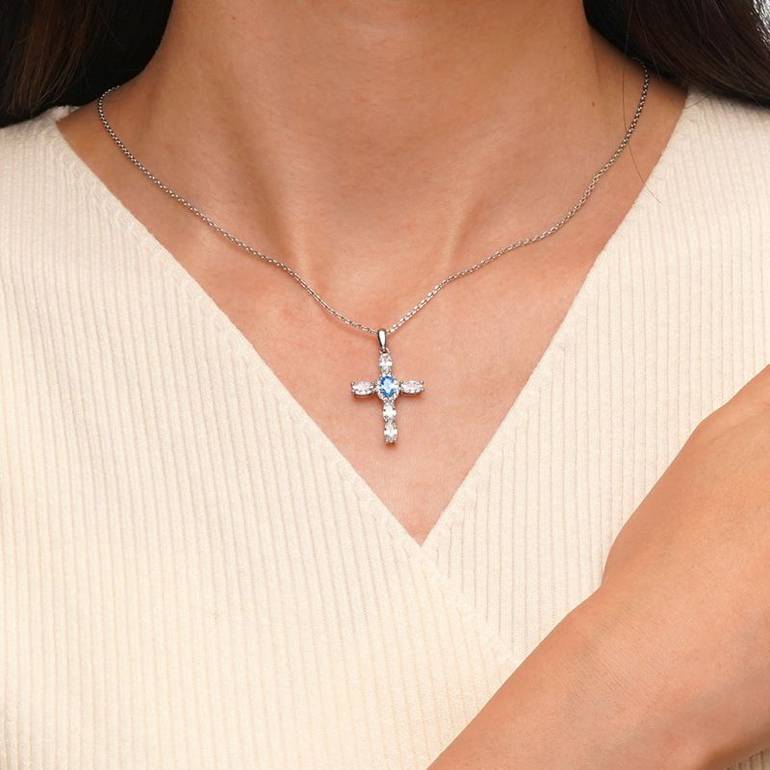 Gnoce Elegant Cross Birthstone Necklaces
