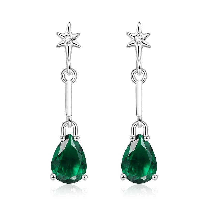 Gnoce Star with Green Teardrop Dangle Earrings