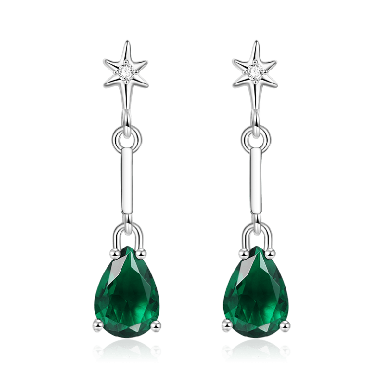 Gnoce Star with Green Teardrop Dangle Earrings