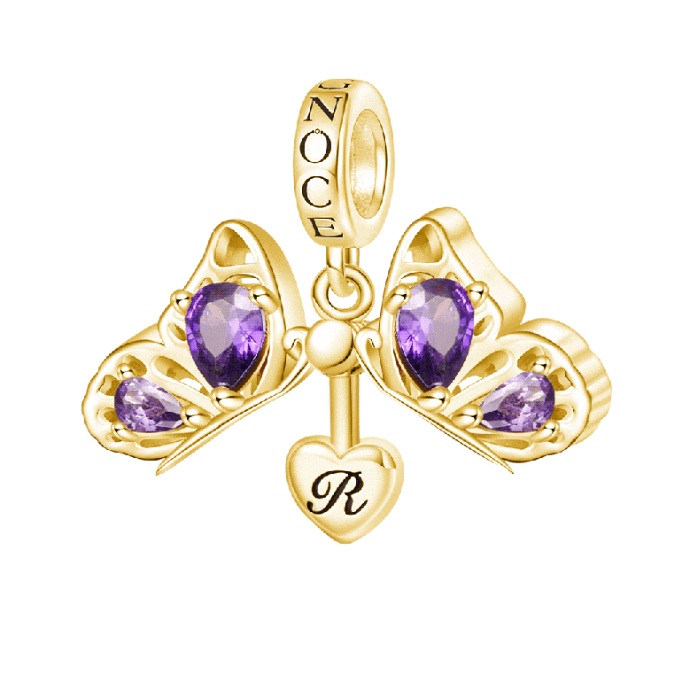 Gnoce 18k Gold Plated Openable Purple Butterfly Engravable Pendant Dangle Charm