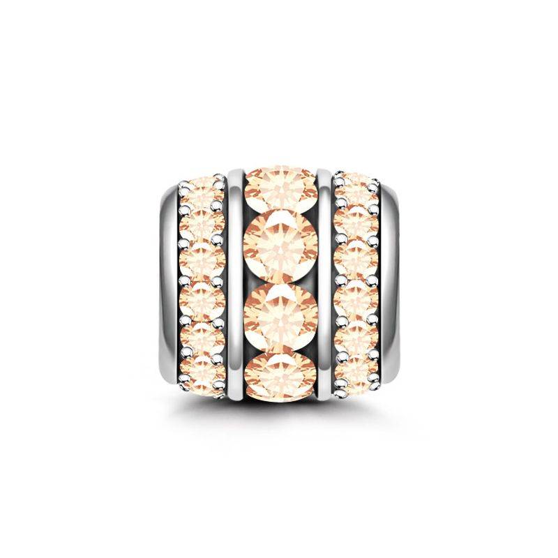 June Birthstone Charm for Bracelets Sterling Silver Champagne Beads