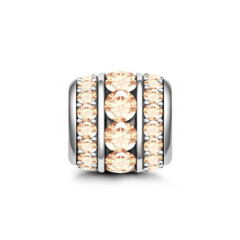 June Birthstone Charm for Bracelets Sterling Silver Champagne Beads