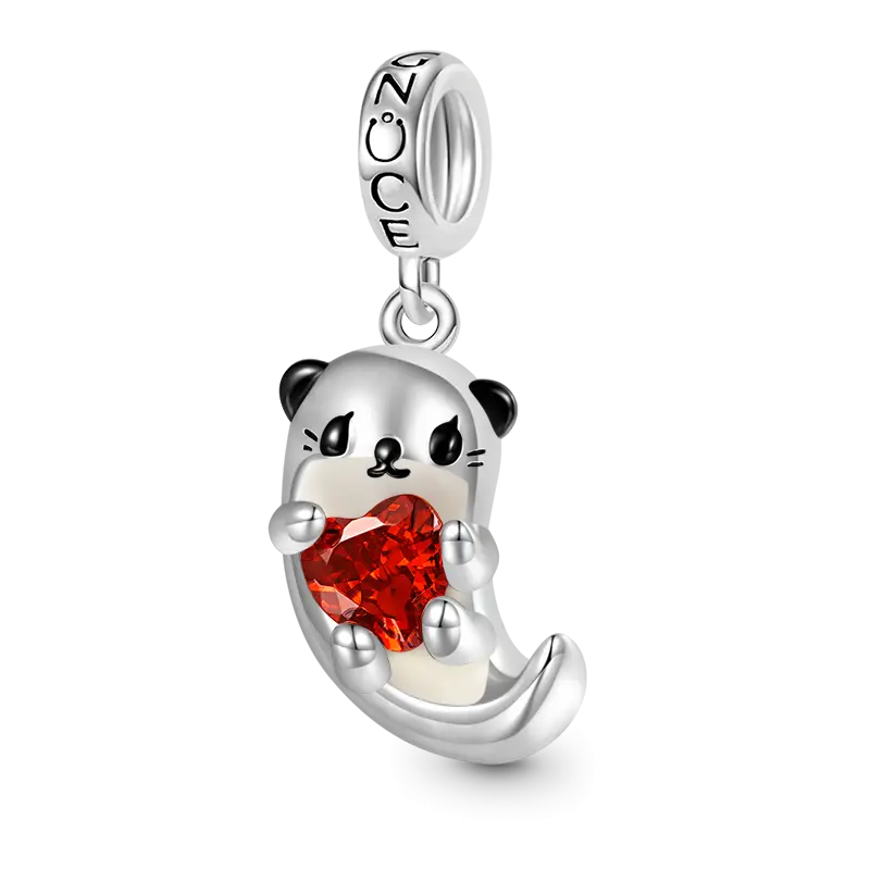 Gnoce Lovely Otter Embraces Heart Gem Charm
