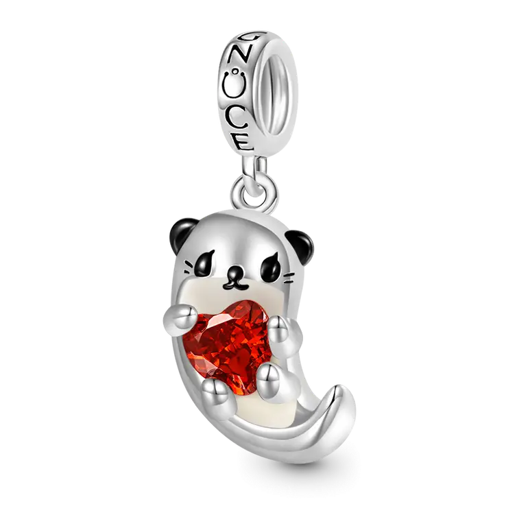 Gnoce Lovely Otter Embraces Heart Gem Charm