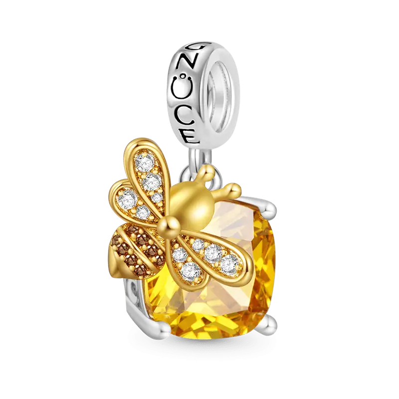 Gnoce Honey Bee Square Pendant Dangle Charm