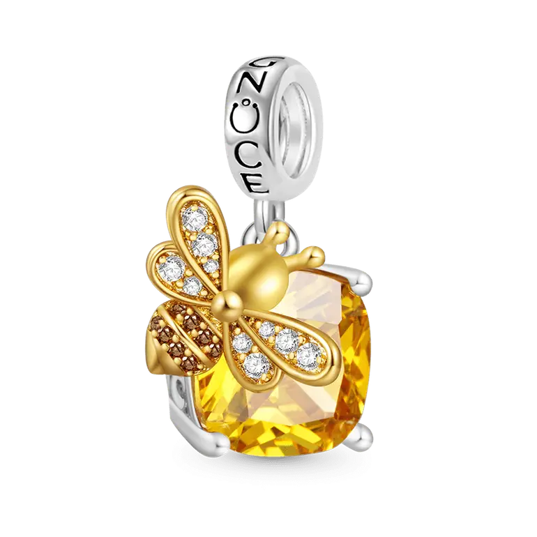 Gnoce Honey Bee Square Pendant Dangle Charm