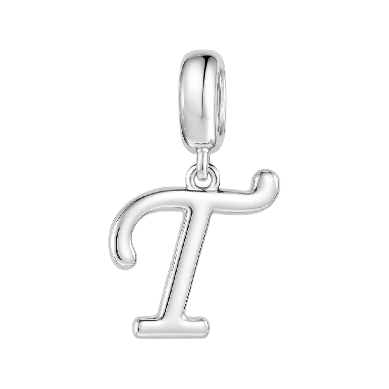 Letter T 925 Sterling Silver Dangling Charm Great for Bracelets Necklaces